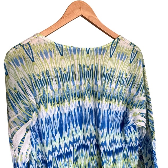 Chico’s Women’s 3 Top 16-18 Multicolor Blue Green Ikat Print V-Neck 3/4 Sleeve - Picture 7 of 9